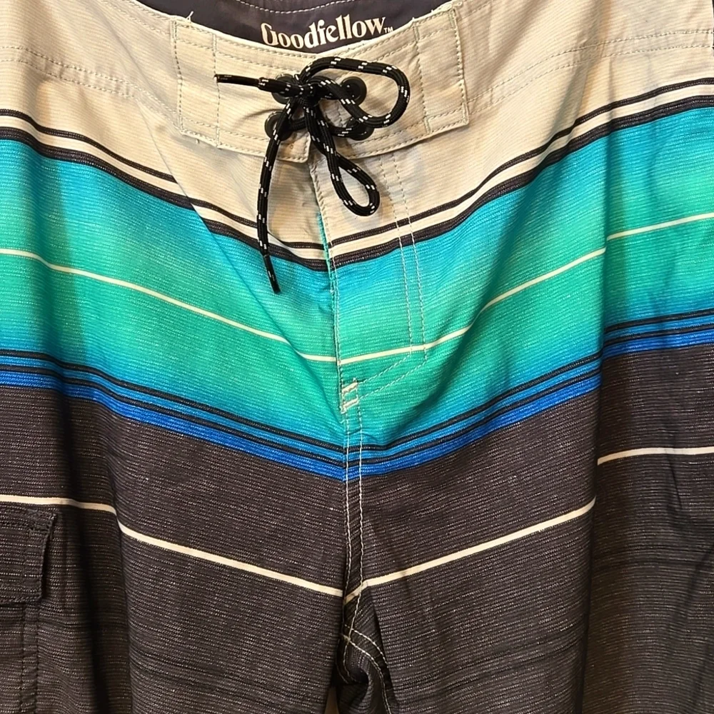 Goodfellow & Co, Shorts, Bermuda, Striped, Teal, Ombre, Lightweight, Velcro Fly